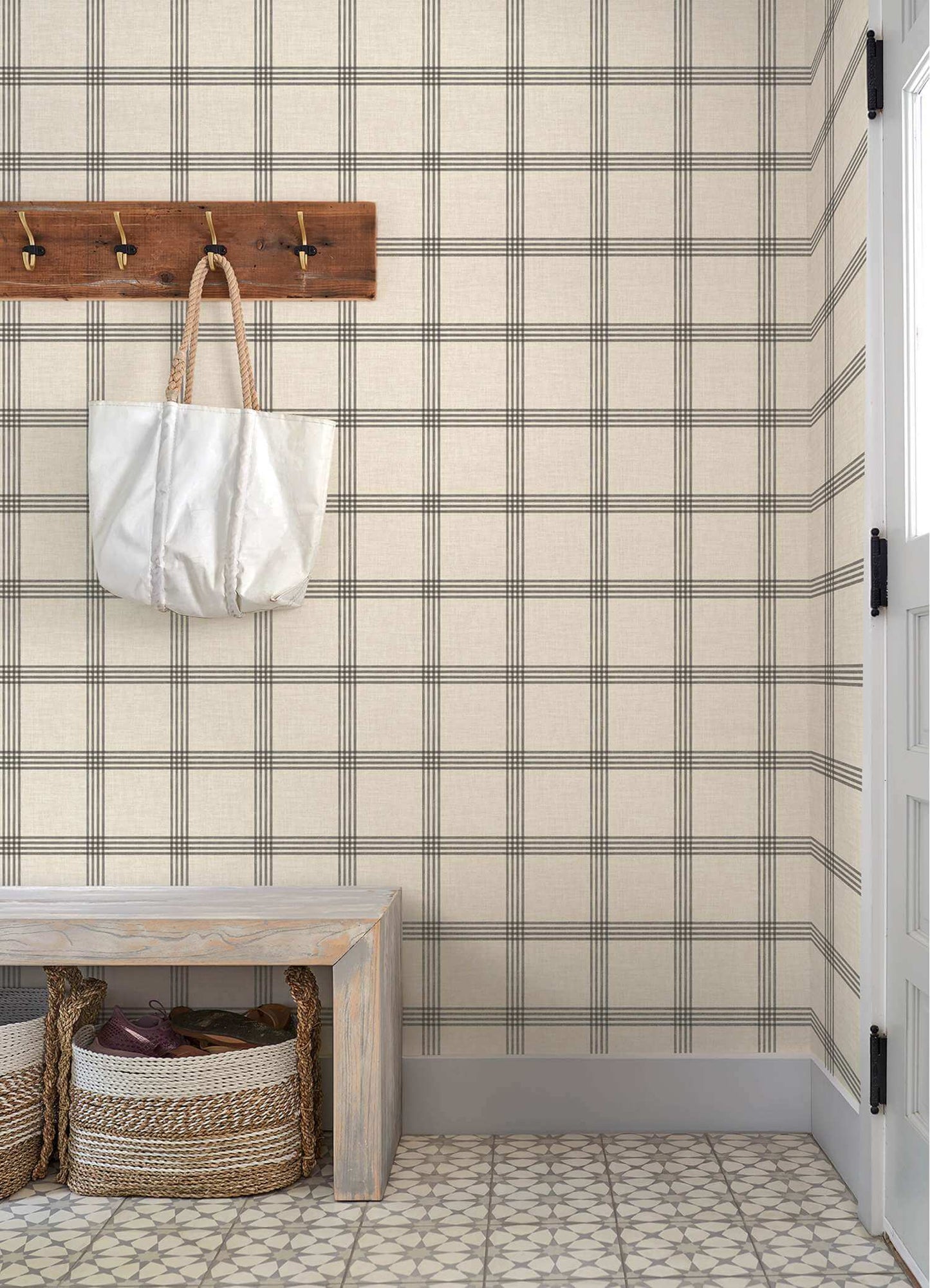 Chesapeake Plaid & Stripe Twain Wallpaper Sample - Black