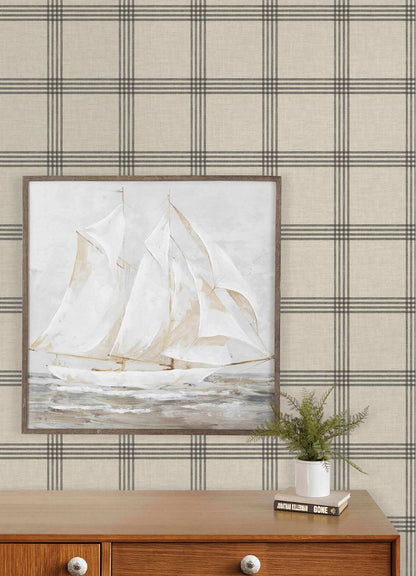 Chesapeake Plaid & Stripe Twain Wallpaper Sample - Black