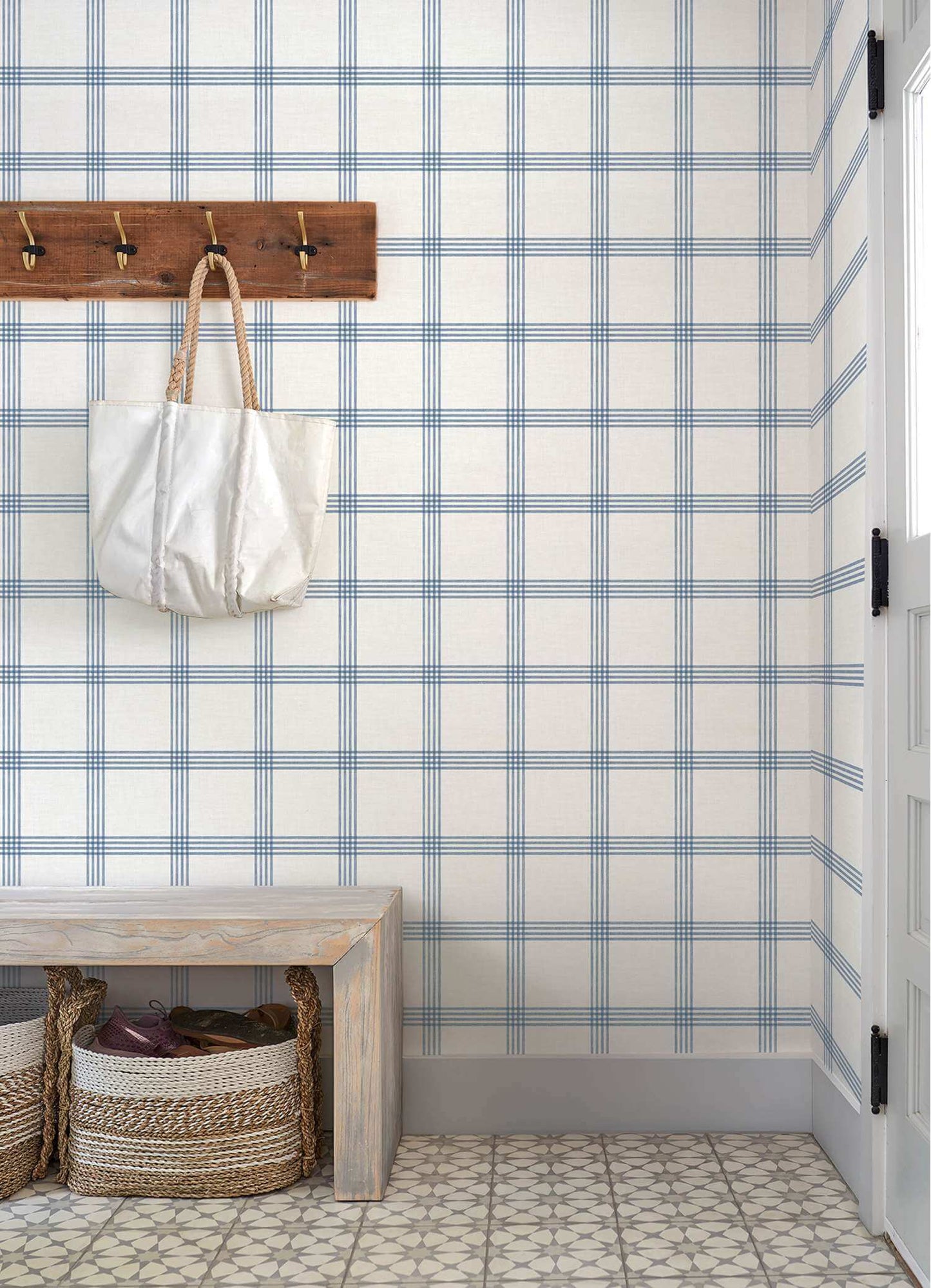 Chesapeake Plaid & Stripe Twain Wallpaper - Denim