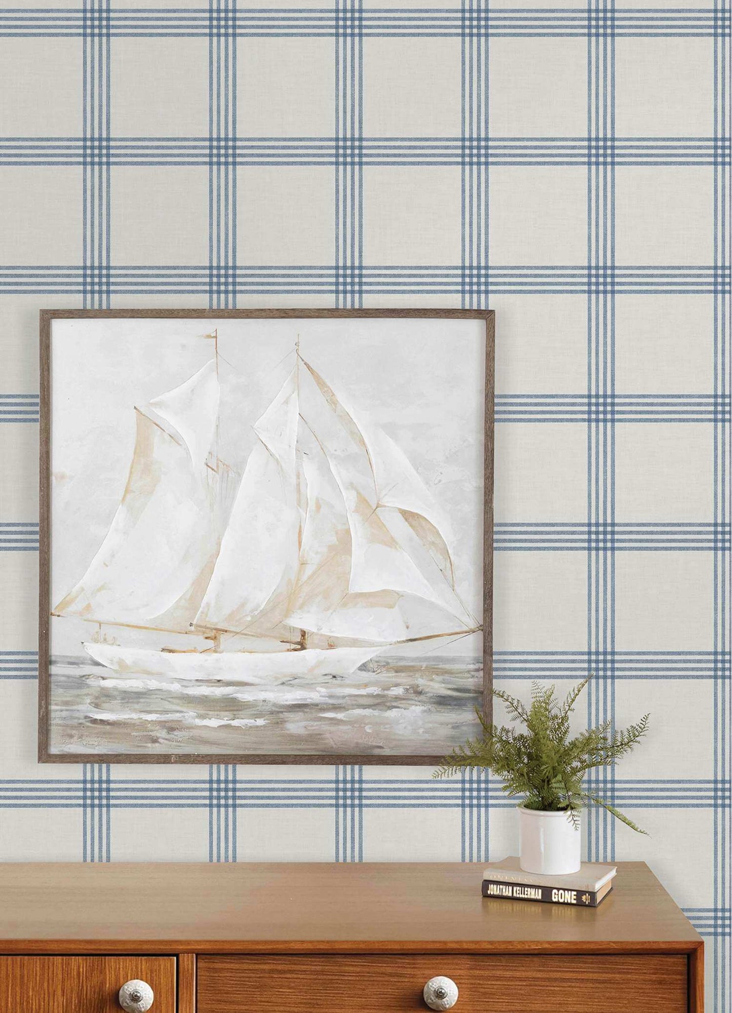 Chesapeake Plaid & Stripe Twain Wallpaper - Denim