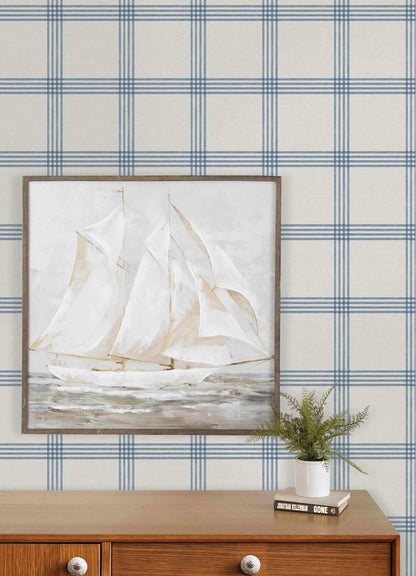 Chesapeake Plaid & Stripe Twain Wallpaper - Denim