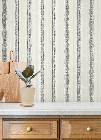 Chesapeake Plaid & Stripe Mandevilla Wallpaper - Black