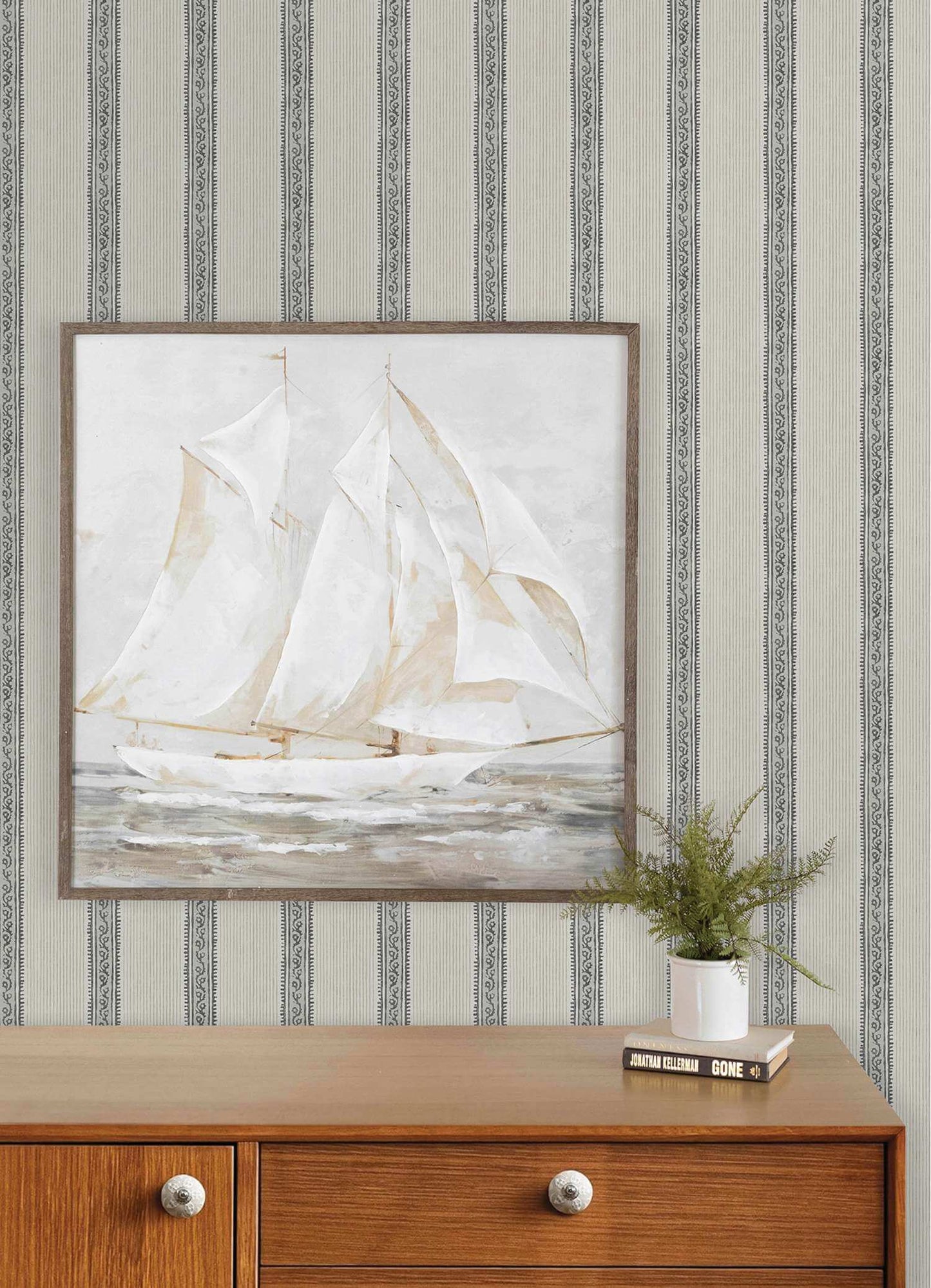 Chesapeake Plaid & Stripe Mandevilla Wallpaper - Black