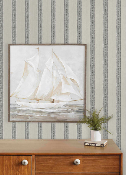 Chesapeake Plaid & Stripe Mandevilla Wallpaper - Black