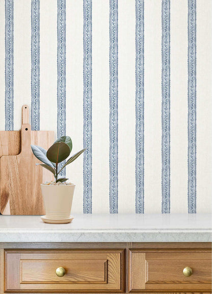 Chesapeake Plaid & Stripe Mandevilla Wallpaper - Blue