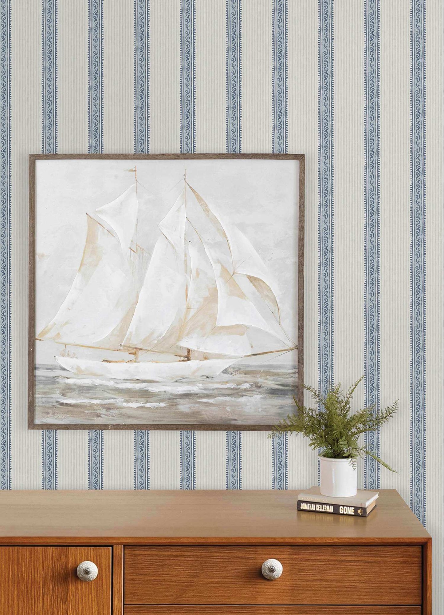 Chesapeake Plaid & Stripe Mandevilla Wallpaper - Blue
