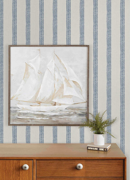 Chesapeake Plaid & Stripe Mandevilla Wallpaper - Blue