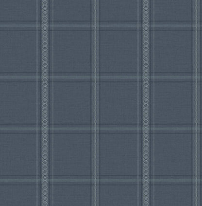 Chesapeake Plaid & Stripe Auberge Wallpaper Sample - Dark Blue