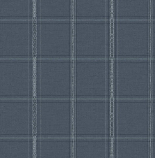 Chesapeake Plaid & Stripe Auberge Wallpaper - Dark Blue