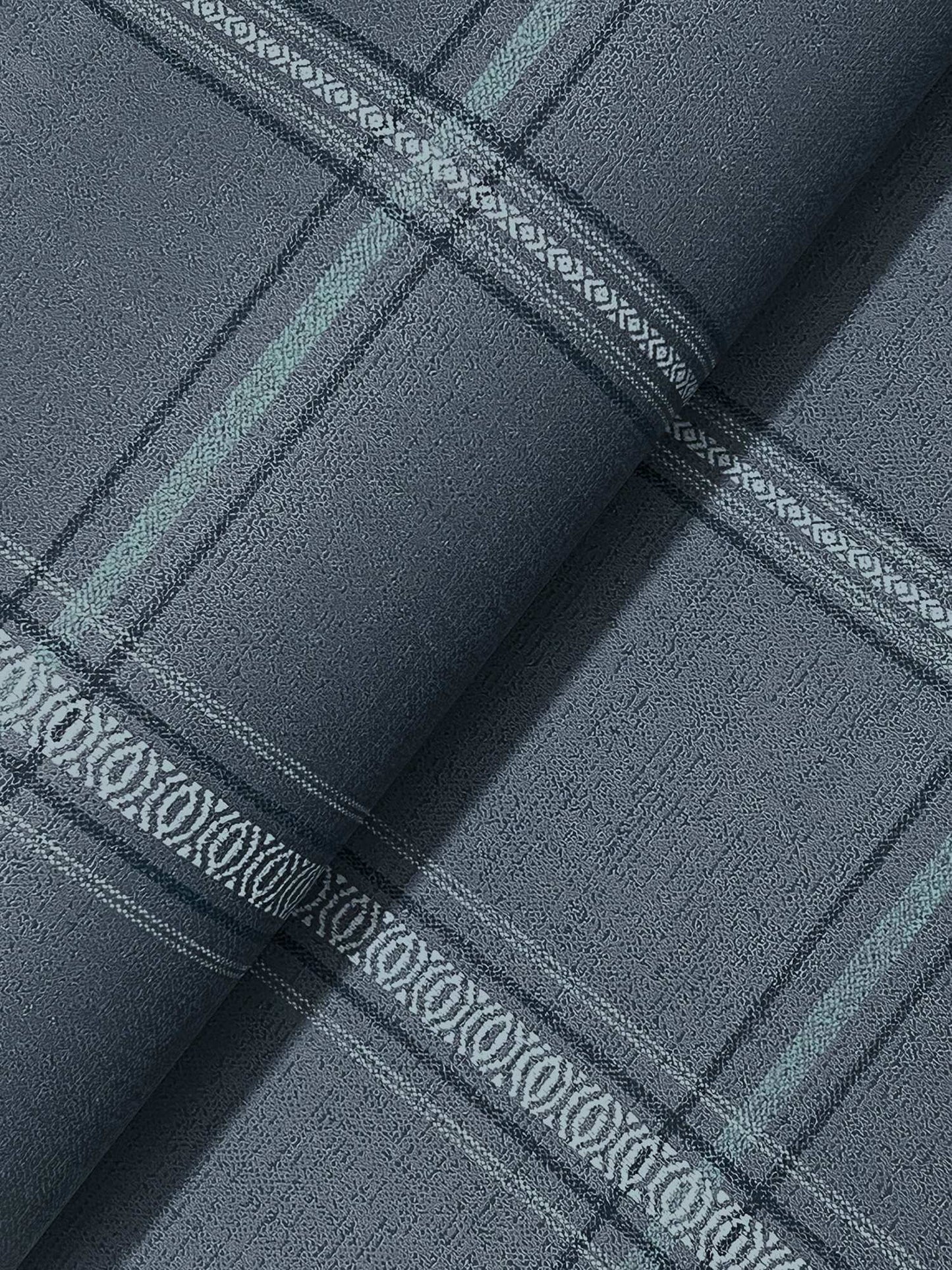 Chesapeake Plaid & Stripe Auberge Wallpaper Sample - Dark Blue