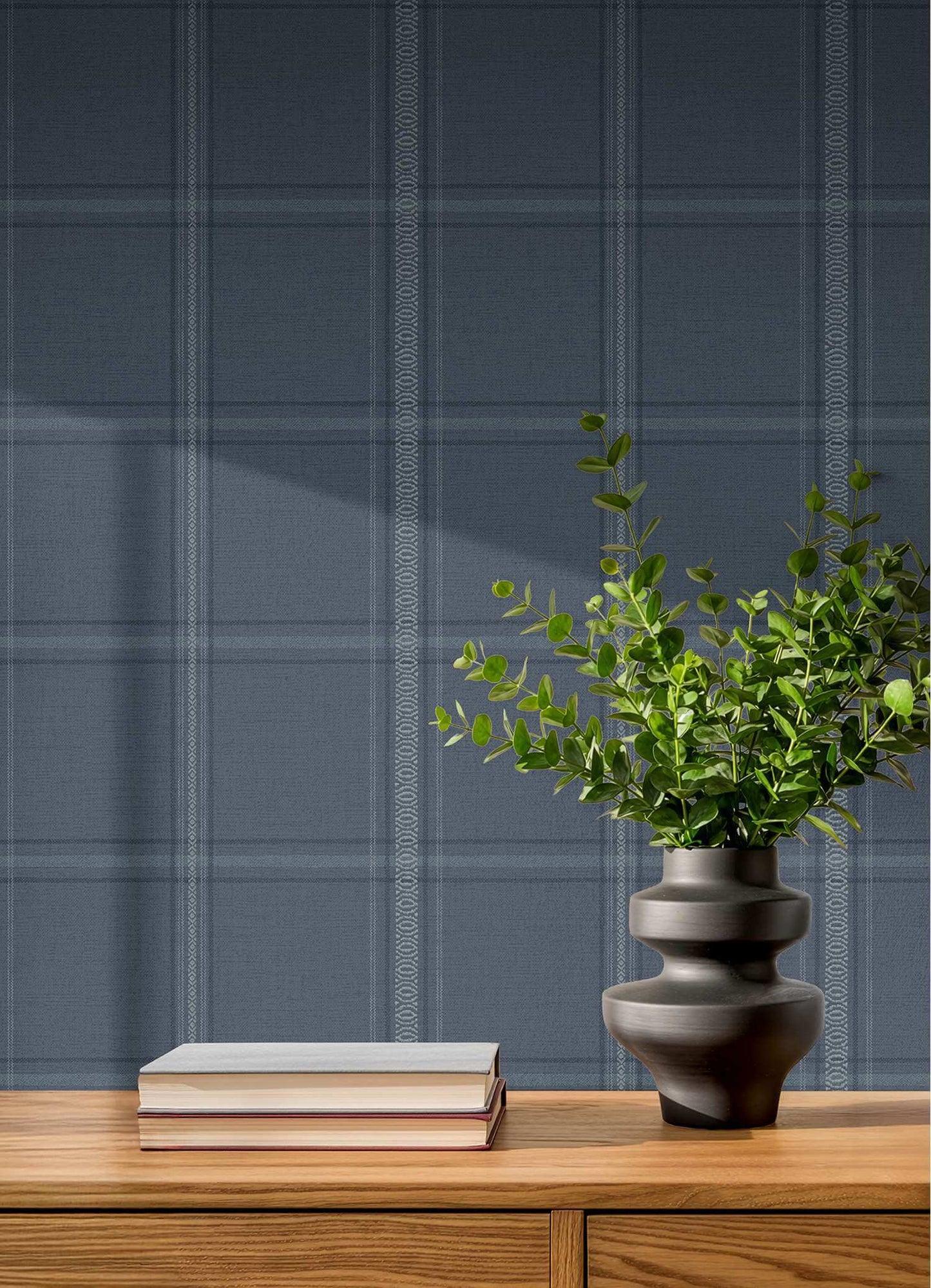 Chesapeake Plaid & Stripe Auberge Wallpaper Sample - Dark Blue