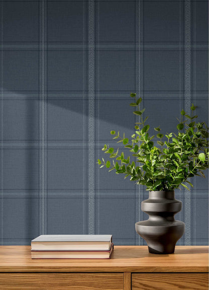 Chesapeake Plaid & Stripe Auberge Wallpaper Sample - Dark Blue