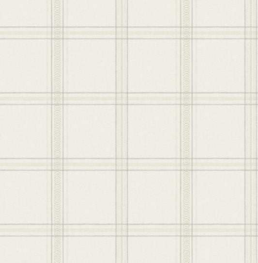 Chesapeake Plaid & Stripe Auberge Wallpaper - White
