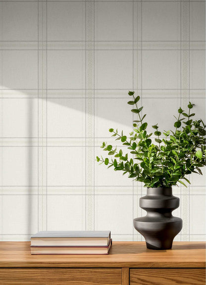 Chesapeake Plaid & Stripe Auberge Wallpaper - White