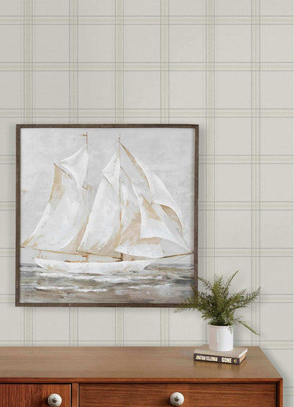 Chesapeake Plaid & Stripe Auberge Wallpaper - White