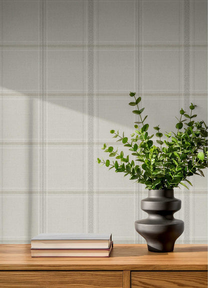 Chesapeake Plaid & Stripe Auberge Wallpaper Sample - Taupe