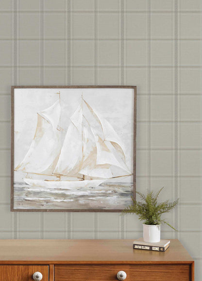Chesapeake Plaid & Stripe Auberge Wallpaper Sample - Taupe