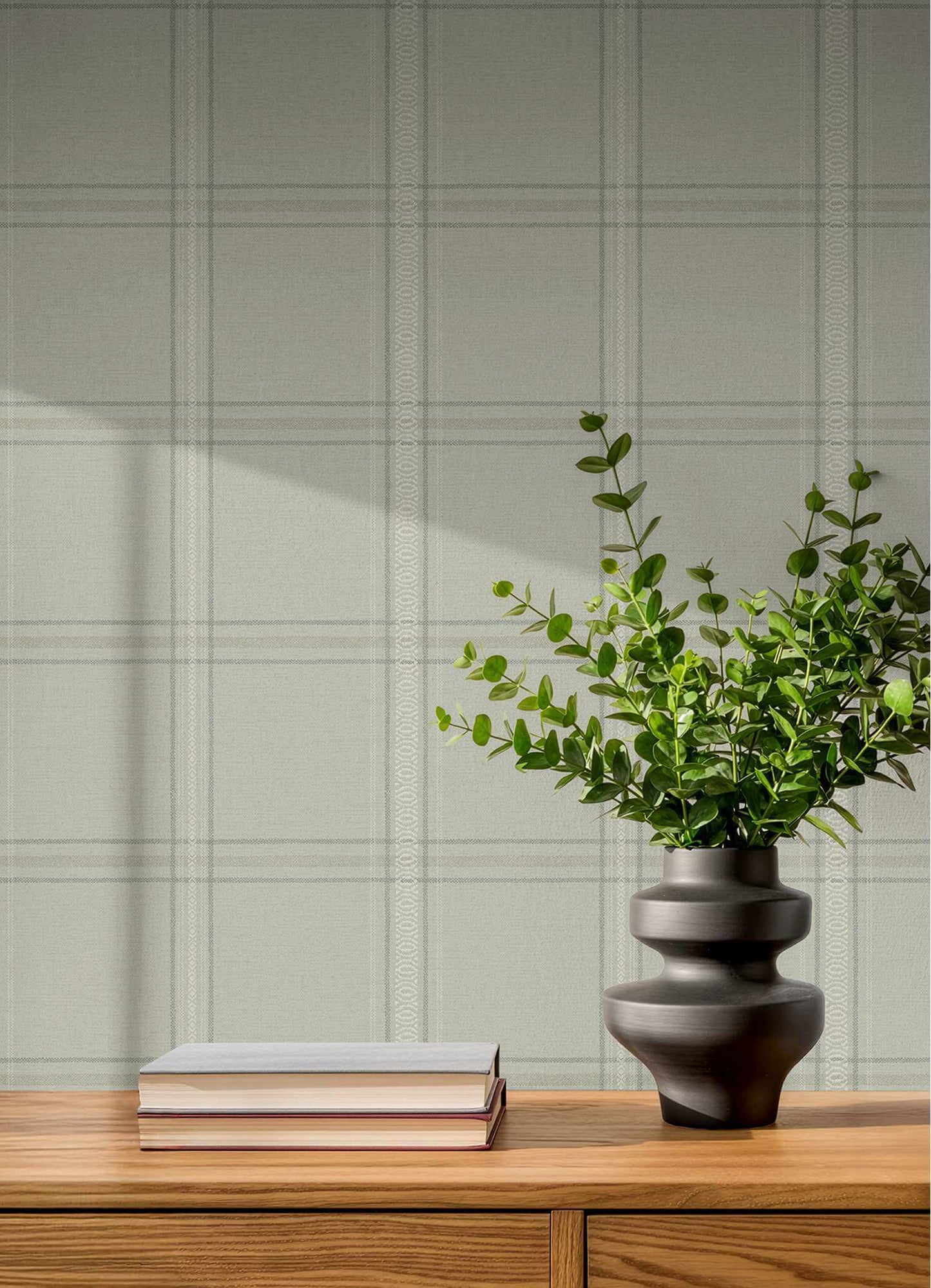Chesapeake Plaid & Stripe Auberge Wallpaper Sample - Sage