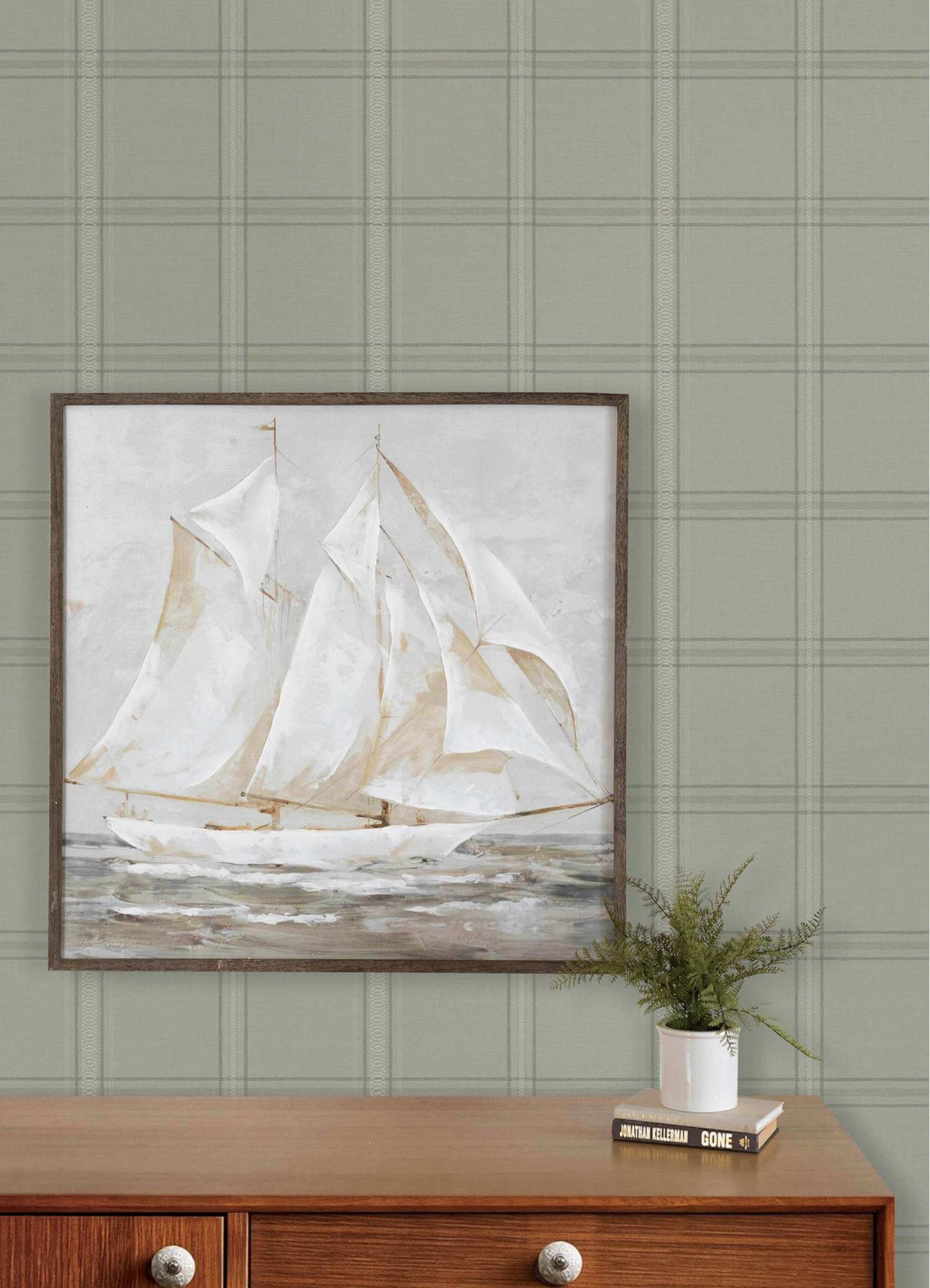 Chesapeake Plaid & Stripe Auberge Wallpaper Sample - Sage