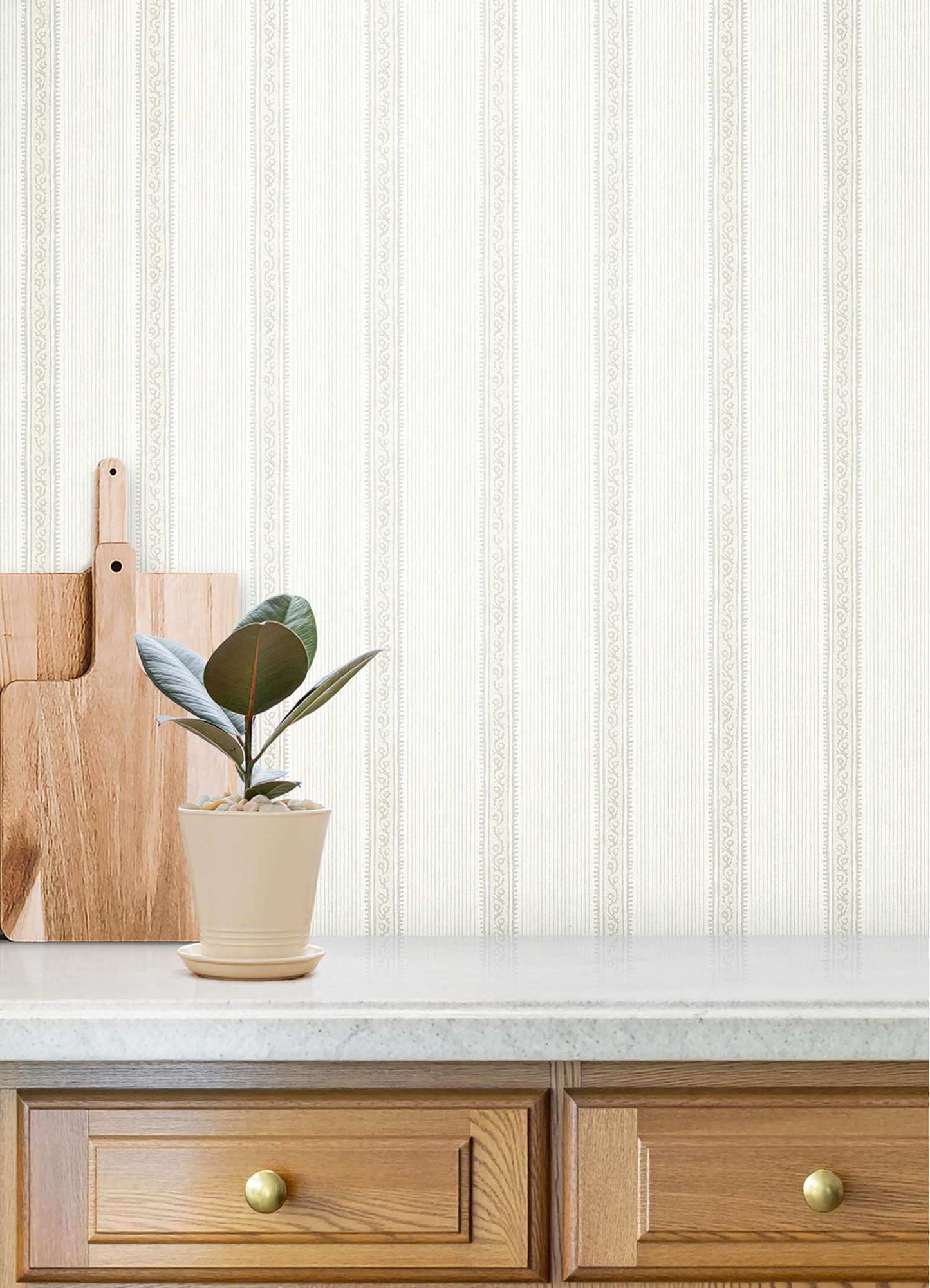 Chesapeake Plaid & Stripe Mandevilla Wallpaper - Beige