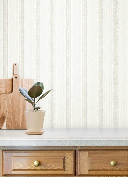 Chesapeake Plaid & Stripe Mandevilla Wallpaper - Beige