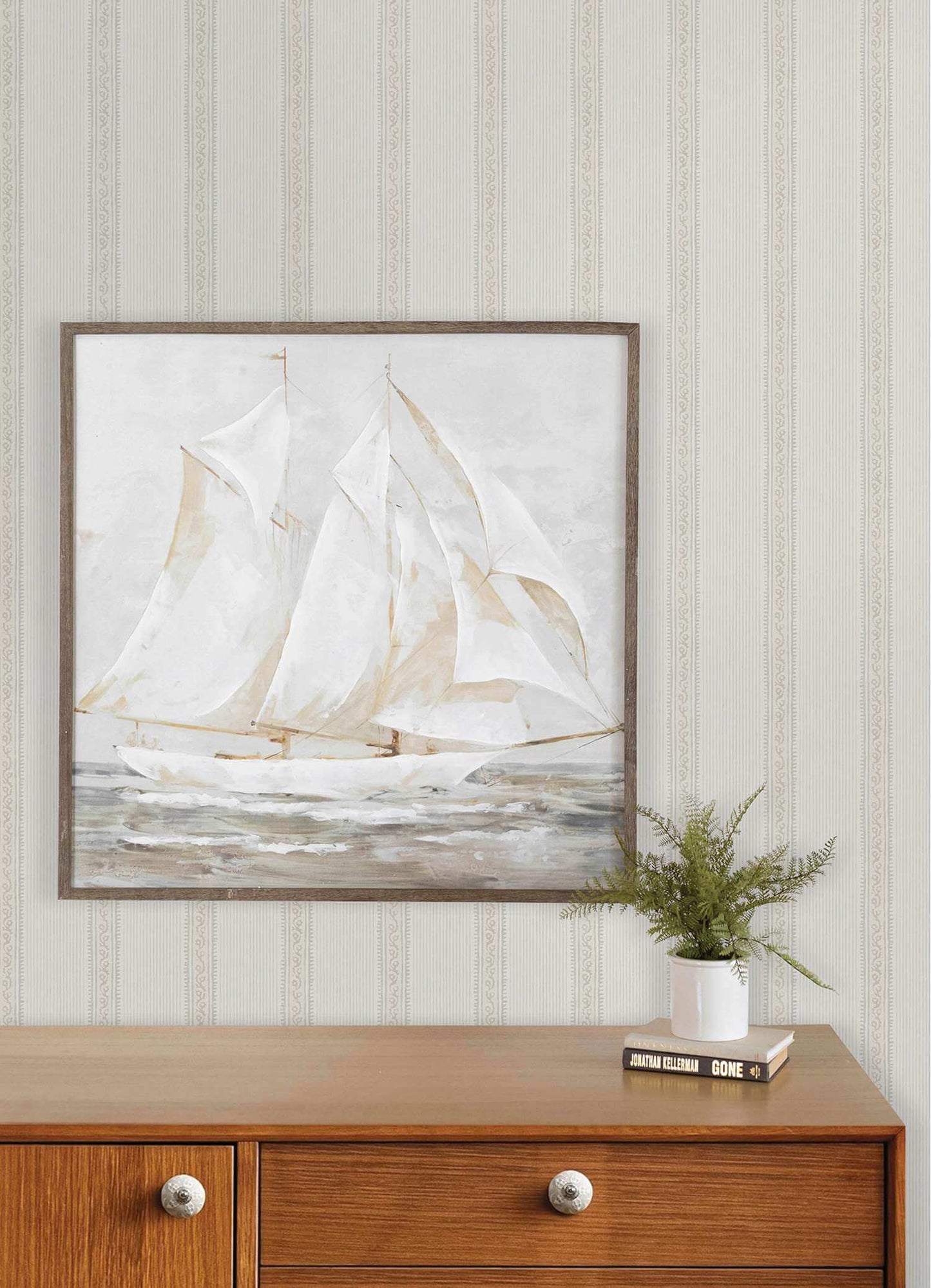 Chesapeake Plaid & Stripe Mandevilla Wallpaper - Beige