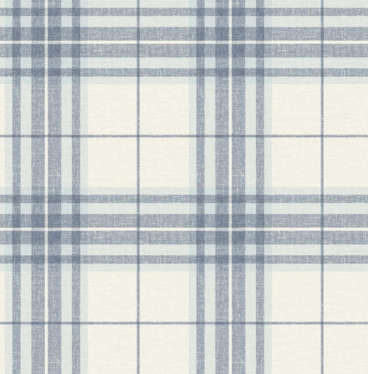 Chesapeake Plaid & Stripe Cabin Check Wallpaper - Blue