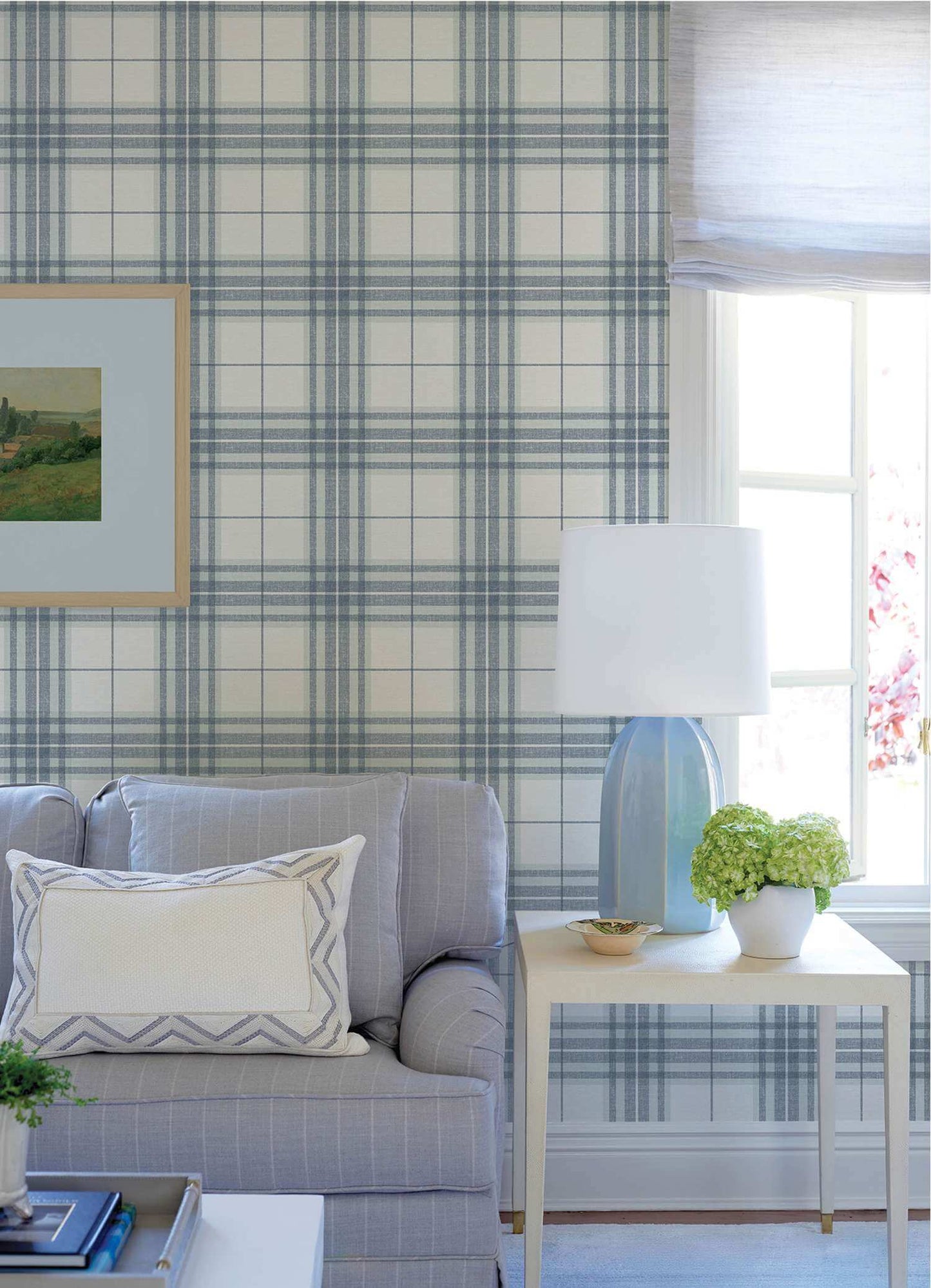 Chesapeake Plaid & Stripe Cabin Check Wallpaper Sample - Blue