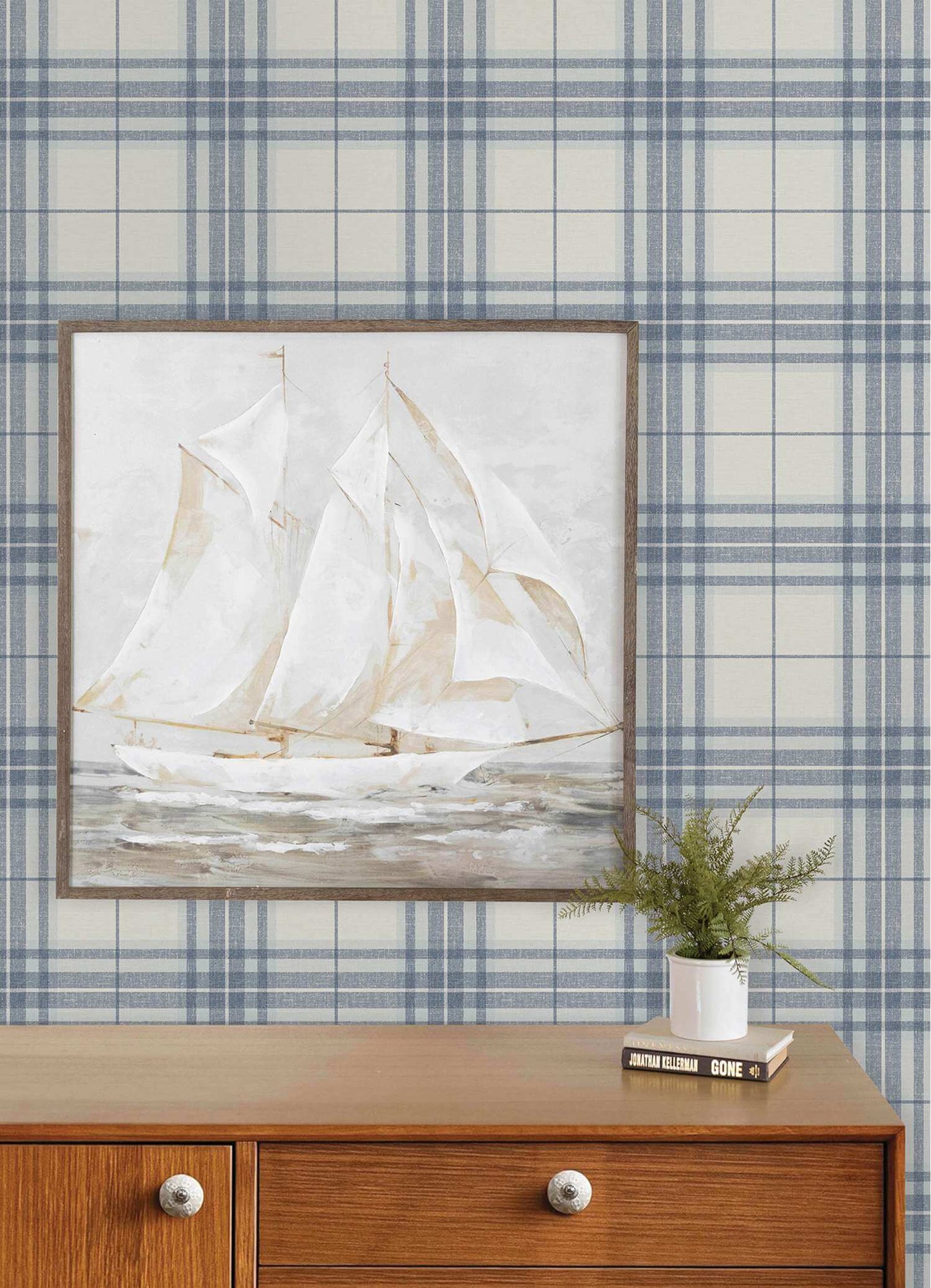 Chesapeake Plaid & Stripe Cabin Check Wallpaper Sample - Blue