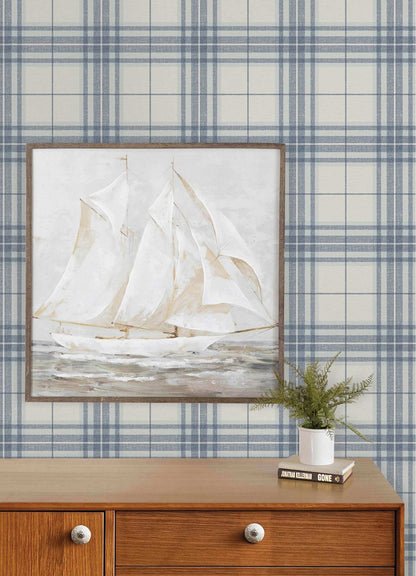 Chesapeake Plaid & Stripe Cabin Check Wallpaper Sample - Blue