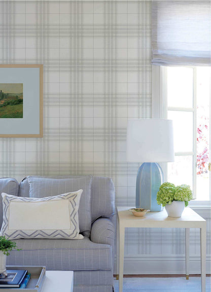 Chesapeake Plaid & Stripe Cabin Check Wallpaper Sample - Gray