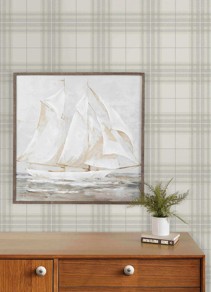 Chesapeake Plaid & Stripe Cabin Check Wallpaper Sample - Gray
