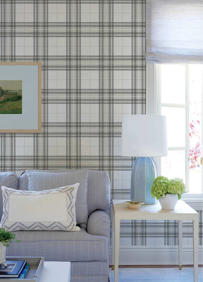 Chesapeake Plaid & Stripe Cabin Check Wallpaper Sample - Charcoal