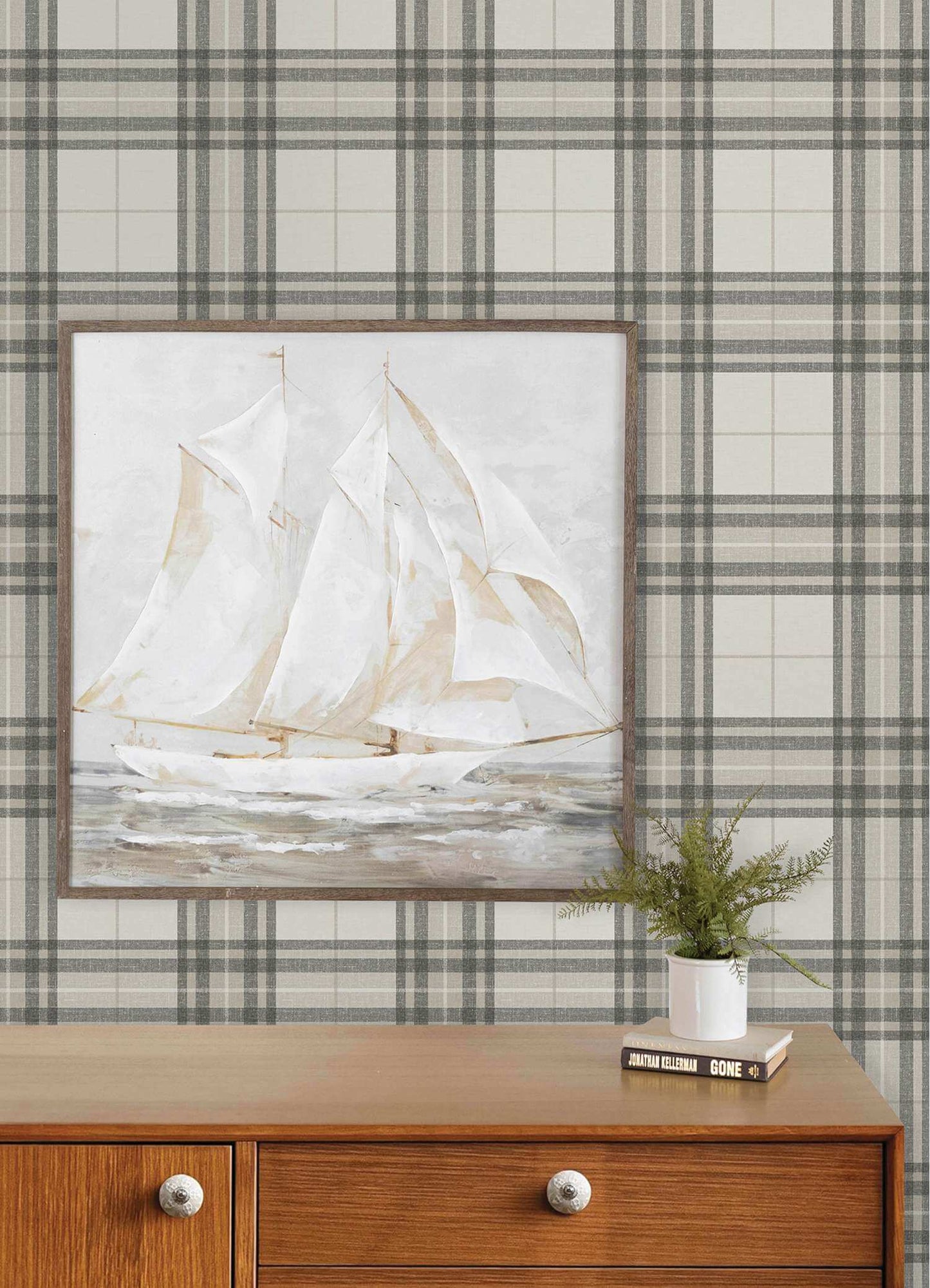 Chesapeake Plaid & Stripe Cabin Check Wallpaper Sample - Charcoal