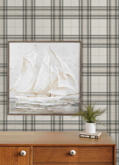 Chesapeake Plaid & Stripe Cabin Check Wallpaper Sample - Charcoal
