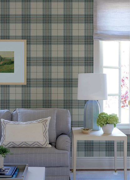 Chesapeake Plaid & Stripe Cabin Check Wallpaper - Teal