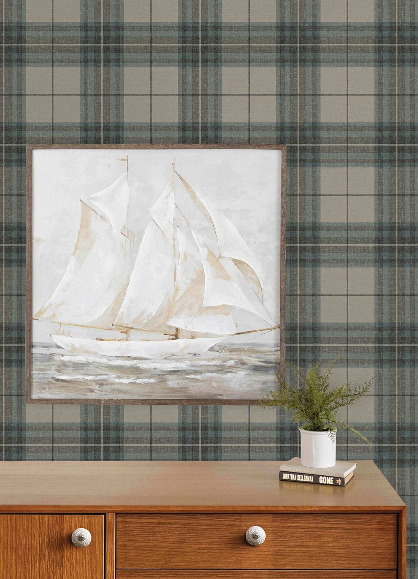Chesapeake Plaid & Stripe Cabin Check Wallpaper - Teal