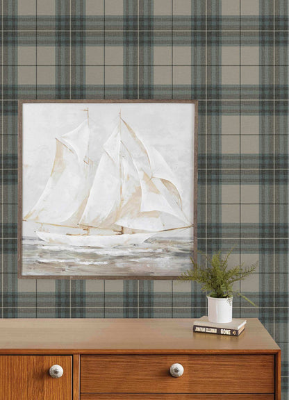 Chesapeake Plaid & Stripe Cabin Check Wallpaper - Teal