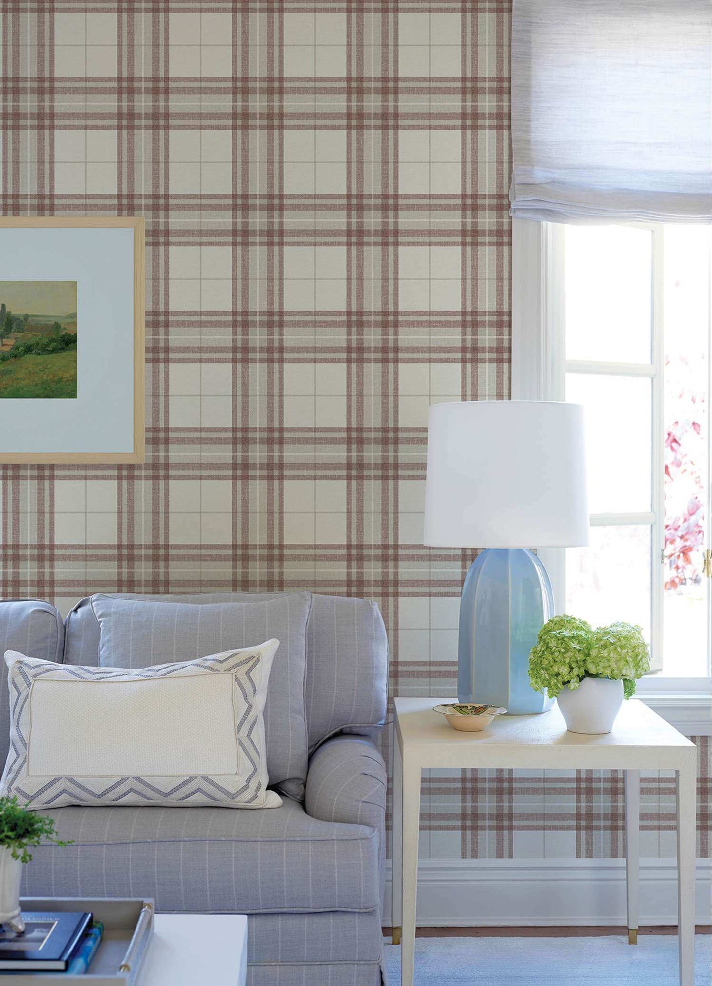 Chesapeake Plaid & Stripe Cabin Check Wallpaper - Rust