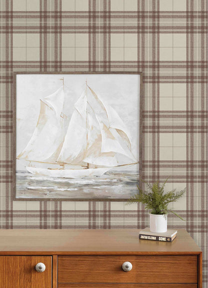 Chesapeake Plaid & Stripe Cabin Check Wallpaper - Rust