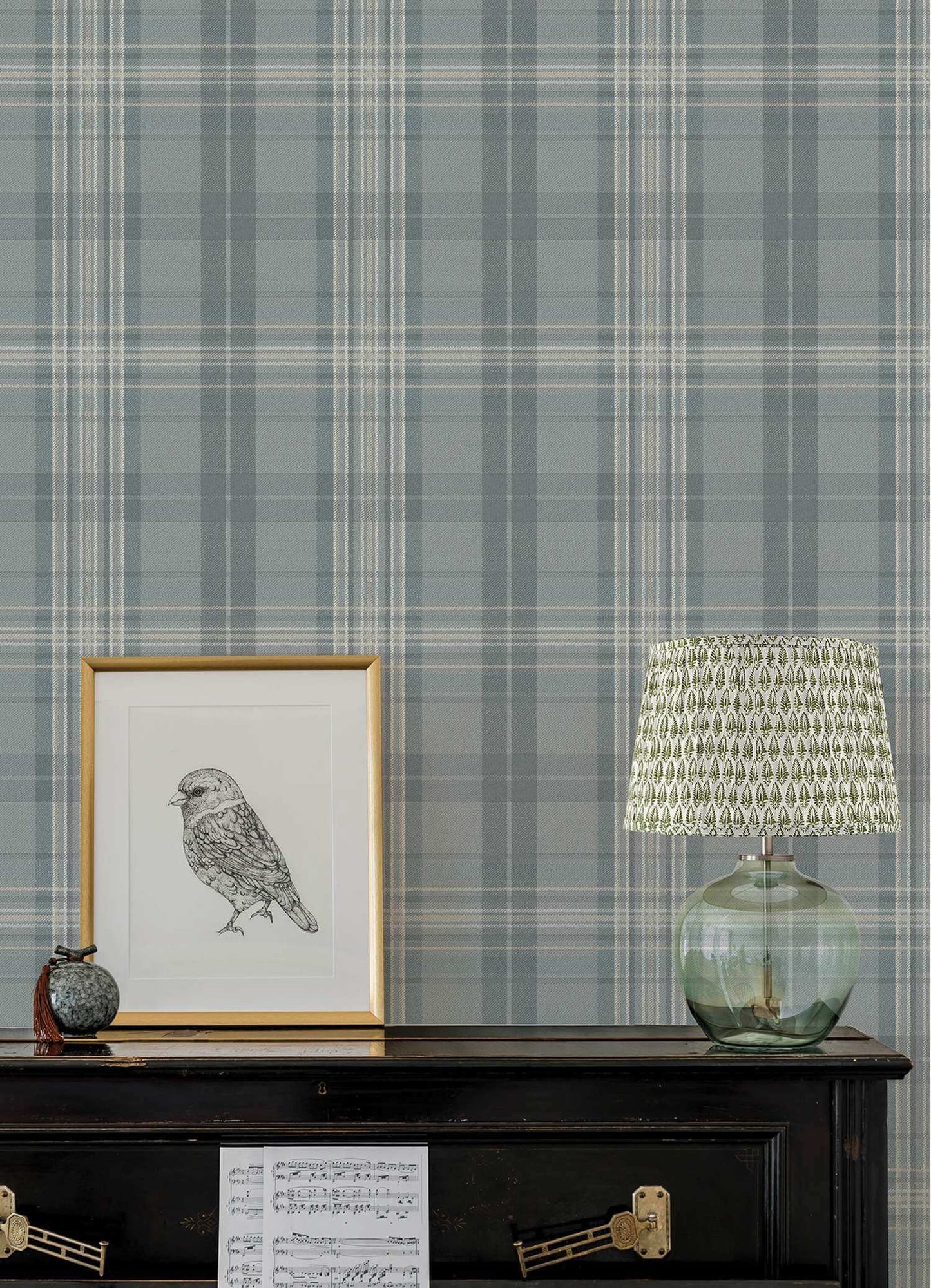 Chesapeake Plaid & Stripe Austin Wallpaper Sample - Slate
