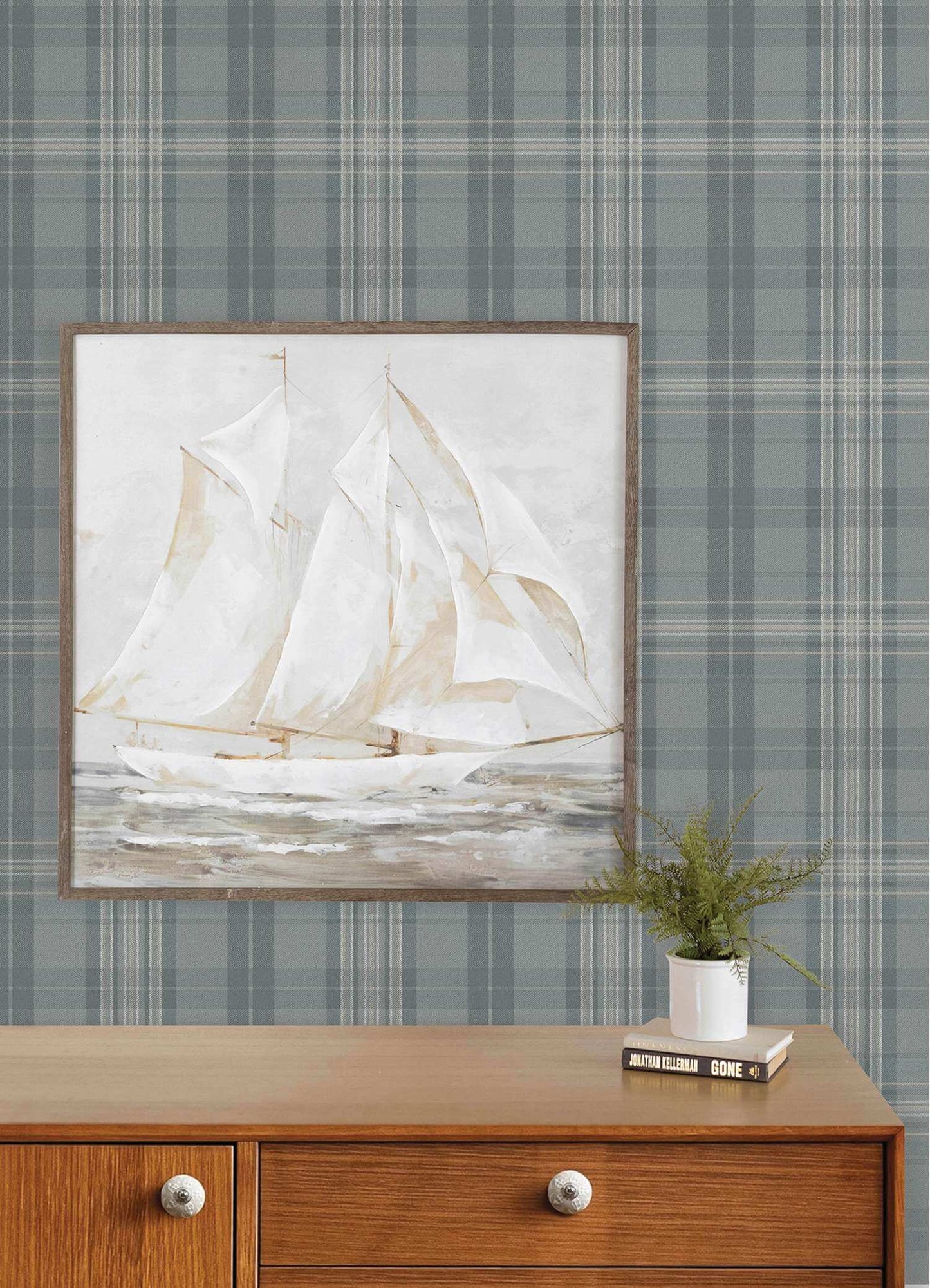Chesapeake Plaid & Stripe Austin Wallpaper Sample - Slate