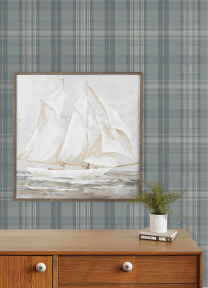 Chesapeake Plaid & Stripe Austin Wallpaper Sample - Slate