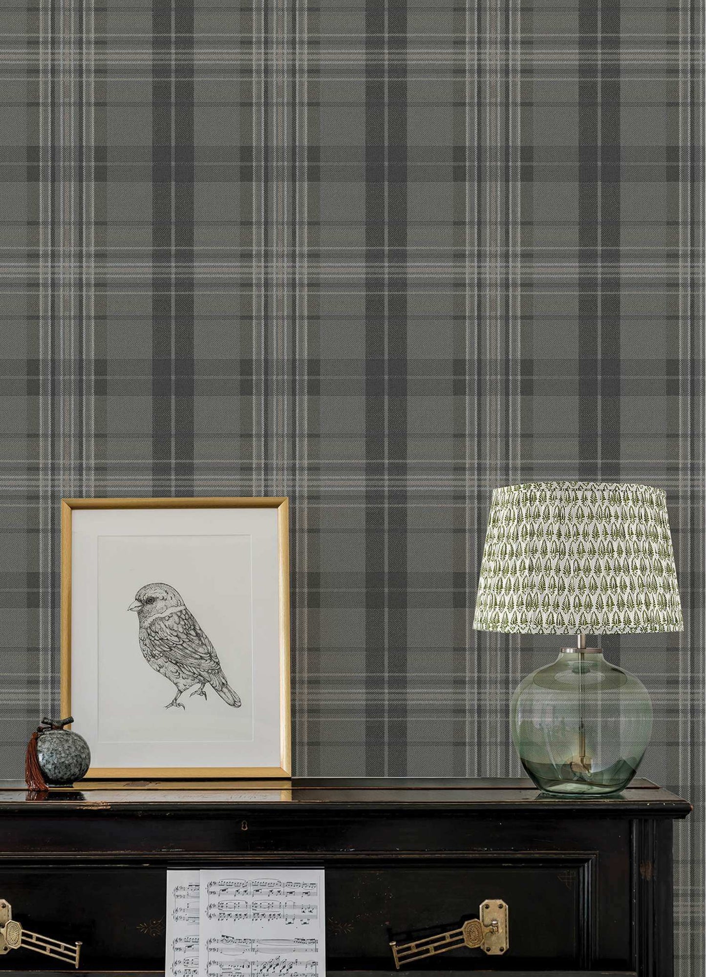 Chesapeake Plaid & Stripe Austin Wallpaper - Charcoal