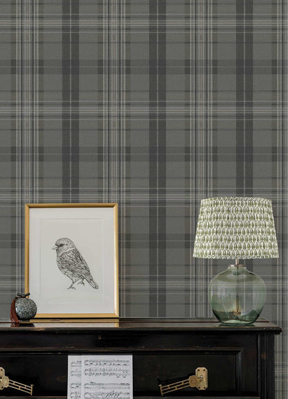 Chesapeake Plaid & Stripe Austin Wallpaper - Charcoal