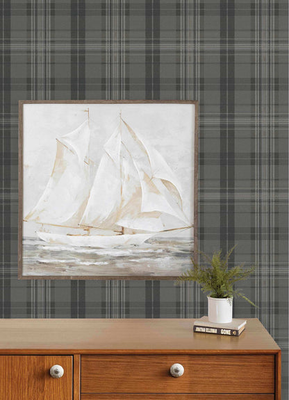 Chesapeake Plaid & Stripe Austin Wallpaper - Charcoal