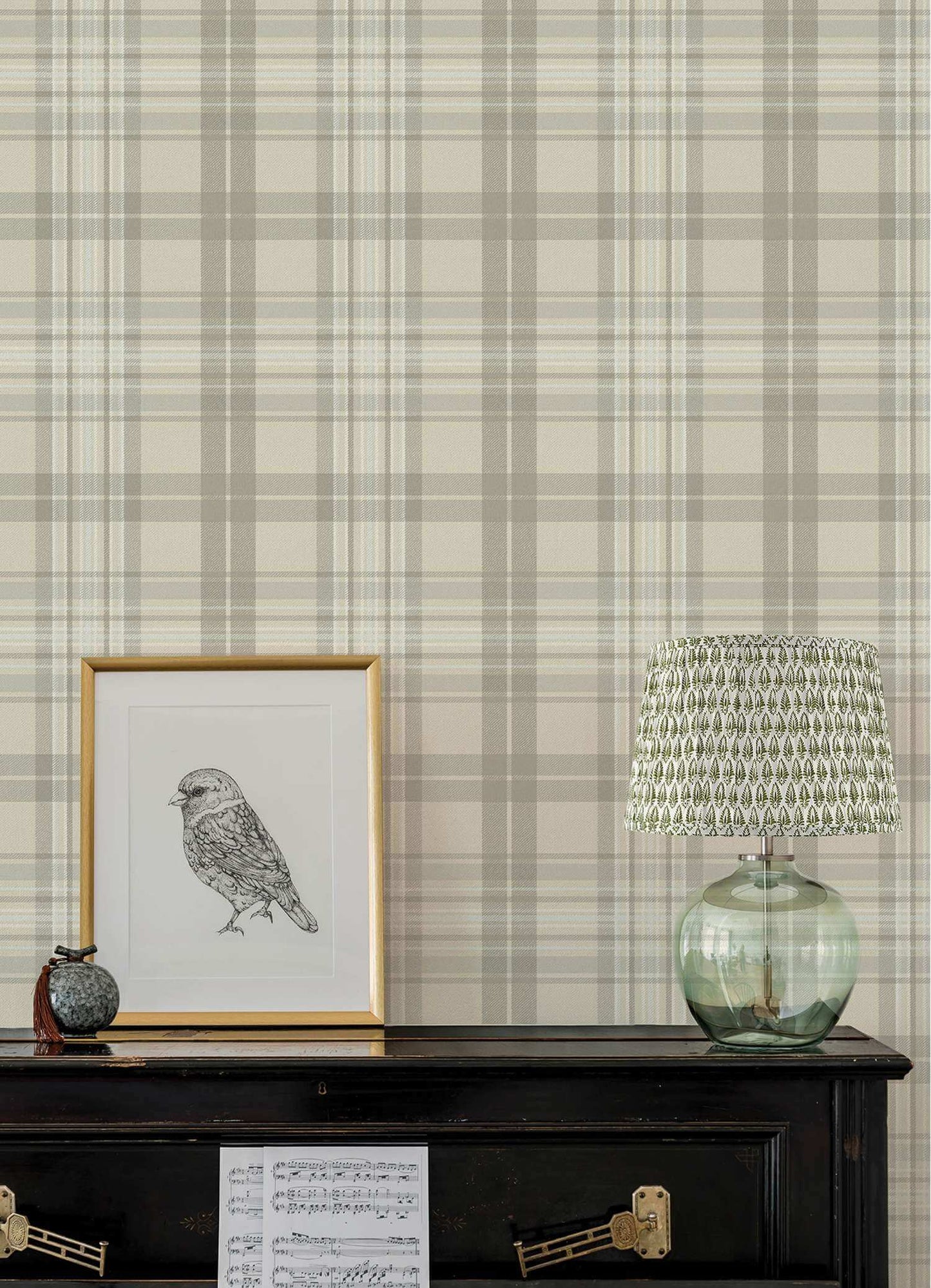 Chesapeake Plaid & Stripe Austin Wallpaper Sample - Beige