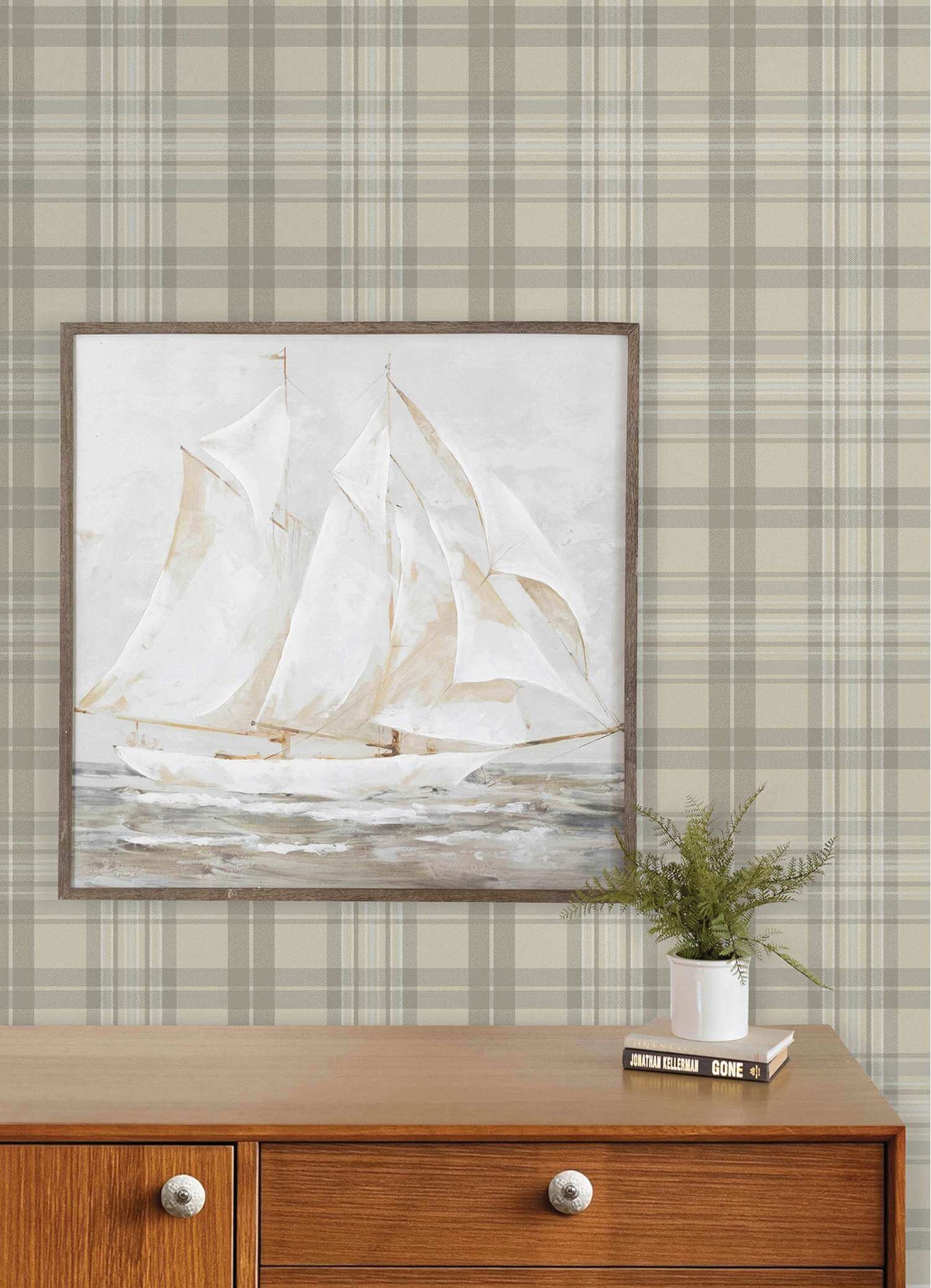 Chesapeake Plaid & Stripe Austin Wallpaper Sample - Beige