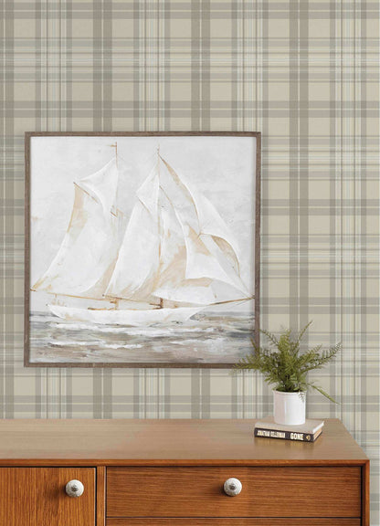 Chesapeake Plaid & Stripe Austin Wallpaper Sample - Beige