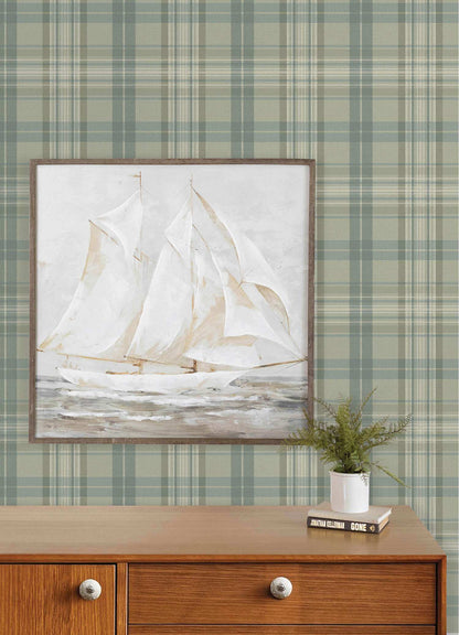 Chesapeake Plaid & Stripe Austin Wallpaper - Sage